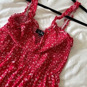 Red Floral Print Smocked Mini Dress